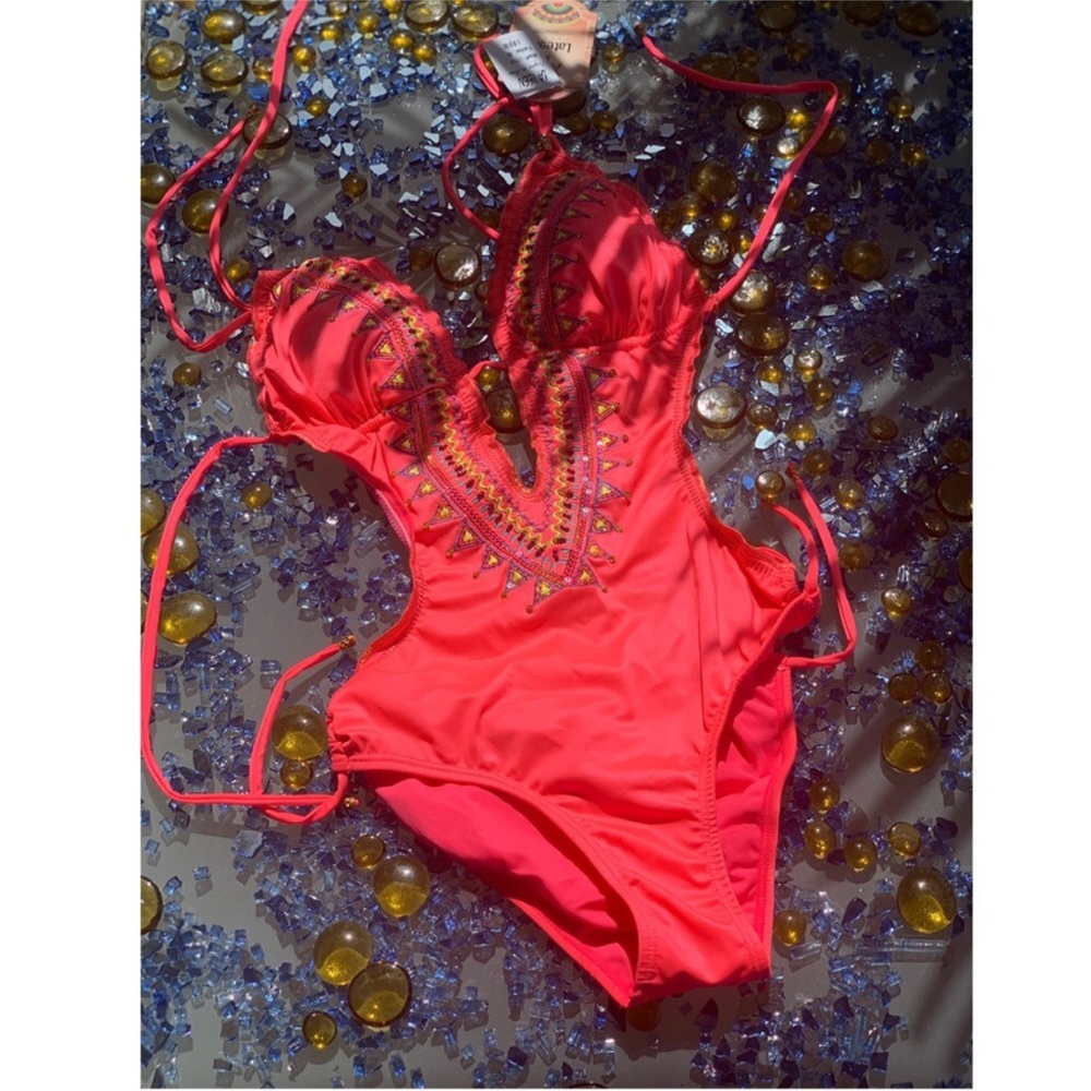Made in Columbia . Coral Embroidered One-Piece Swimsuit